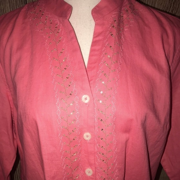 Erika salmon colored button front linen blouse medium - Picture 3 of 6